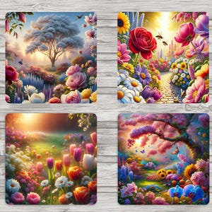 Sous-bocks carrés lunatique Meadows Sublimation 4 x 4 pouces-téléchargement numérique-fichiers JPG-8,5 x 11 feuilles avec 4 images-sous-verre-scrapbooking-cartes