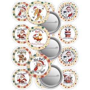 Sarkastische Weihnachten 2,25&quot;Button Bilder: Schablonenblatt und 12 Einzelbilder (Digitaler Download)