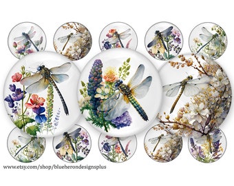 Dragon Fly-Dragon Flies-Spring Flowers-1 inch Bottle Cap Images- Buy 3 get 1 Free- Read Directions- 4x6 sheet. Digital Download-JPEG&PNG