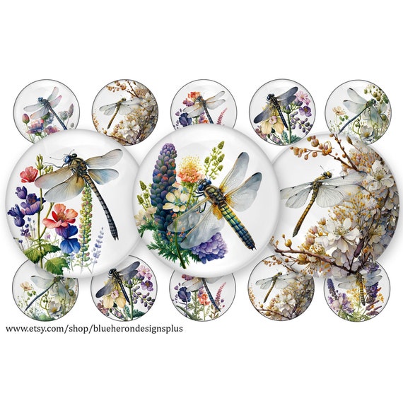 Dragon Fly-Dragon Flies-Spring Flowers-1 inch Bottle Cap Images- Buy 3 get 1 Free- Read Directions- 4x6 sheet. Digital Download-JPEG&PNG