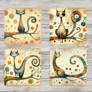 Chats excentriques, sublimation de chats carrés 4 x 4 pouces sous-verres carrés-téléchargement numérique- 8,5 x 11 feuilles JPEG | 4 fichiers PNG individuels | Coupes difficiles