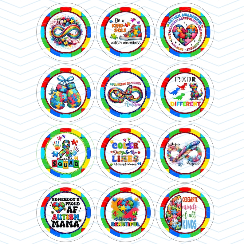 Autism Awareness -autistic 2.25-button Pin Template- 8.5x11 Sheet ...