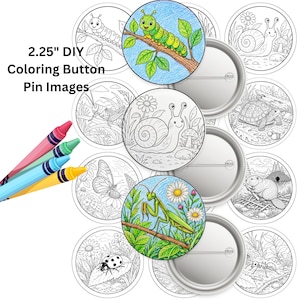 Puede incluir: Un conjunto de chapas para colorear DIY de 5,72 cm con dibujos de líneas en blanco y negro de insectos y animales, incluyendo un caracol, una tortuga, un castor y una mariquita. Cuatro ceras de colores acompañan a los respaldos metálicos.