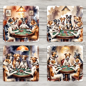 Honden aan het pokeren Vintage-4 x 4 inch vierkante onderzetters-digitale download-jpeg-bestanden inbegrepen-onderzetters-junk Journal-scrapbooking-kaarten