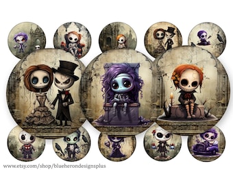 Gothic Halloween-1 inch Bottle Cap Images-JPEG-Buy 3 get 1 Free- Read Directions - 4x6 sheet- 15 images. Digital Download-25MM