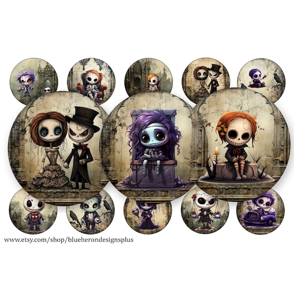 Gothic Halloween-1 inch Bottle Cap Images-JPEG-Buy 3 get 1 Free- Read Directions - 4x6 sheet- 15 images. Téléchargement numérique-25MM