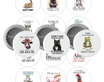 Animal Jokes -2.25-Button Pin -Buy 3 get 1 Free-Direction Below-8.5x11 sheet.24 Images Digital Download - PNG Cut Line 2.63-Image area 2.063