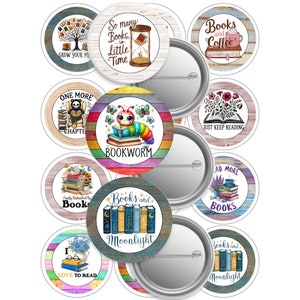 Buchliebhaber Zitate 2,25 &quot;Button Pin: 2 Seiten-24 Bild Vorlage (Digitaler Download)