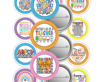 Teacher, Polka Dot Frames-2.25-Button Pin Template:  Plus 12 PNG Images (Digital Download)