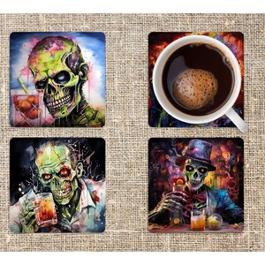 Zombies-Party Zombies-Set of 4 - 4x4 Inch Square Coasters-Digital Download- Jpeg & PNG Files included-Junk Journal-Scrapbooking-Cards