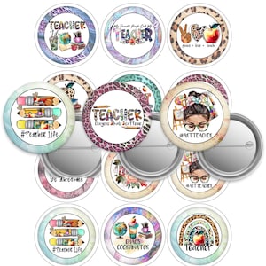 Teacher Love -2.25-Button Pin-Buy 3 get 1 Free-Direction Below-8.5x11 sheet. 12 Images Digital Download - PNG Cut Line 2.63-Image area 2.063