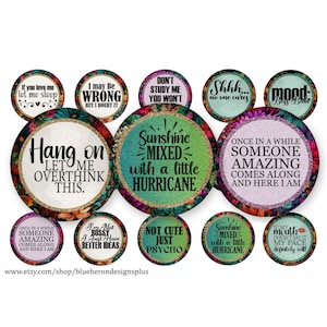 Citazione divertente 1 in Immagini di tappi di bottiglia - Design floreale glitterato (download digitale)