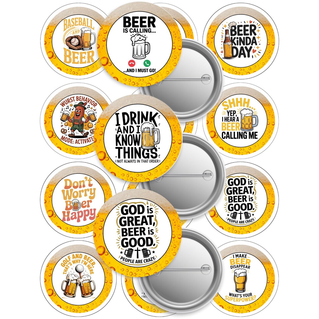 Beer Quotes Button Pin Template: 2.25