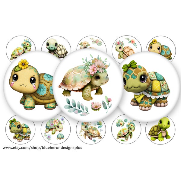 Turtles Turtles Mix-1 inch Bottle Cap Images- Buy 3 get 1 Free-Read Directions Below, 4x6 sheet. Digital Download, JPEG and PNG-25MM-Collage