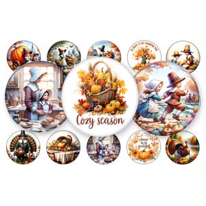 Thanksgiving Fall Pilgrim 1 inch Bottle Cap Images | Buy 3 get 1 Free-See Directions | 4x6 sheet | Jpeg & PNG |  Digital Download | Magnets