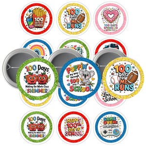 100 Days of School 2.25-Button Pin-Buy 3 get 1 Free-See Directions-8.5x11 sheet. 12 Images Digital - PNG Cut Line 2.63-Image area 2.063
