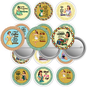 Sassy Retro Housewife 2.25-Button Pin |  Cut Line 2.63-Image 2.063 | Digital Download