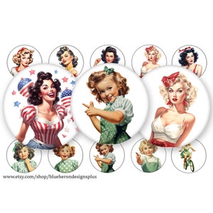 Vintage Pin up girls-1 inch Bottle Cap Images- Digital Download, JPEG&PNG-Buy 3 get 1 Free- Read Directions Below, 25MM,Collage Sheet