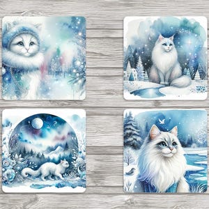 Sublimation de chats de Noël bleus 4 x 4 pouces carrés sous-verres - 8 images numériques - fichier Jpeg - Sublimations dessous de verre-scrapbooking-cartes