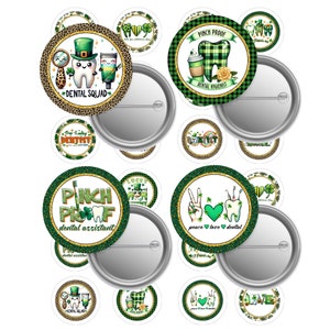 Dentist Office St. Patrick&#39;s Day 1.25 Button Pins Images with cute Animals and Western Frames-JPEG Files- Buy 3 get 1 Free Mix& Match Sizes