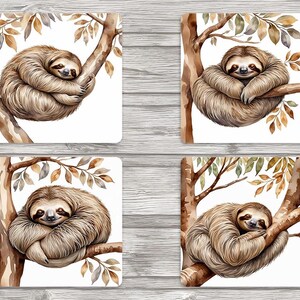 Sleepy Sloth Boho Colors 4 x 4 polegadas Quadrado Coasters-Download digital-Arquivo Jpeg incluído-Coasters-Junk Journal-Scrapbooking-Cartões-Sublimação