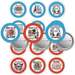 Book Club, Book Lovers 2.25 Button Pin Template-Buy 3 get 1 Free-Direction Below-8.5x11 Sheet Digital Download-Cut Line 2.63-Image 2.063