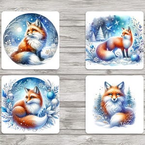 Sublimation de renard de Noël bleu lunatique 4 x 4 pouces carrés dessous de verre-téléchargement numérique - fichier Jpeg - Sublimations dessous de verre-scrapbooking-cartes