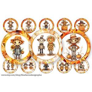 Fall Scarecrows- Halloween-Thanksgiving-1 inch Bottle Cap Images- Buy 3 get 1 Free-See Directions-4x6 sheet-Jpeg-PNG- Digital Download
