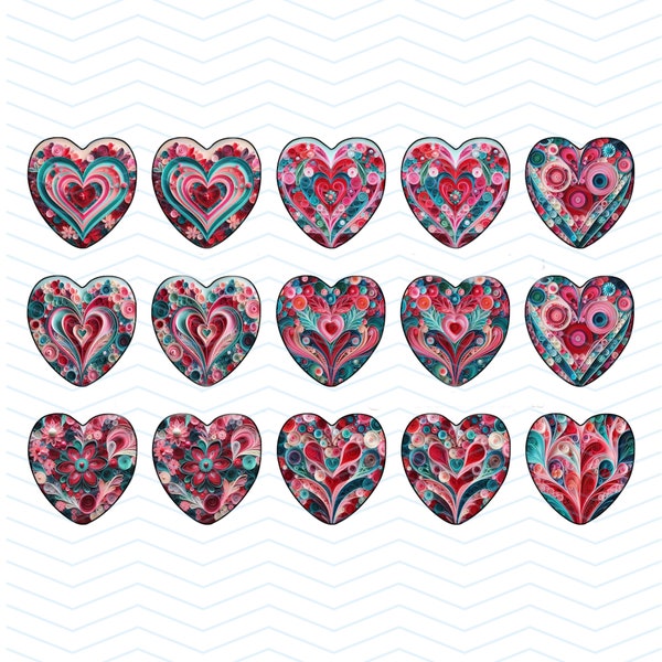 25MM-1 in Quilled Valentine Heart Images-Heart Pendant Images-Buy 3 get 1 Free-Read Directions-4x6 sheet-5 images. Digital Download JPEG-PNG