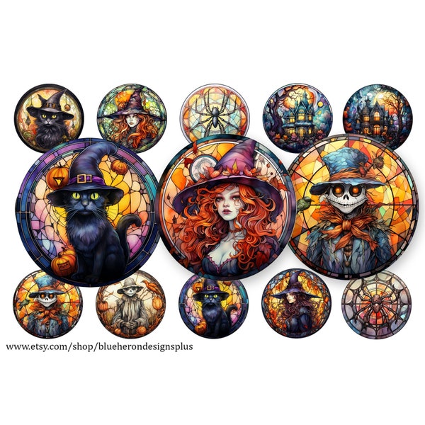 Stained Glass Halloween-1 inch Bottle Cap Images-JPEG-Buy 3 get 1 Free- Read Directions - 4x6 sheet- 15 images. Digital Download-25MM