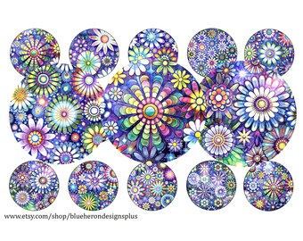 Imágenes de tapones de botella de flores nocturnas de 1 pulgada – Hoja de 4x6 pulgadas (descarga digital)