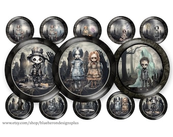Gothic Graveyard-Gothic Halloween-1 inch Bottle Cap Images-Digital Download-25MM