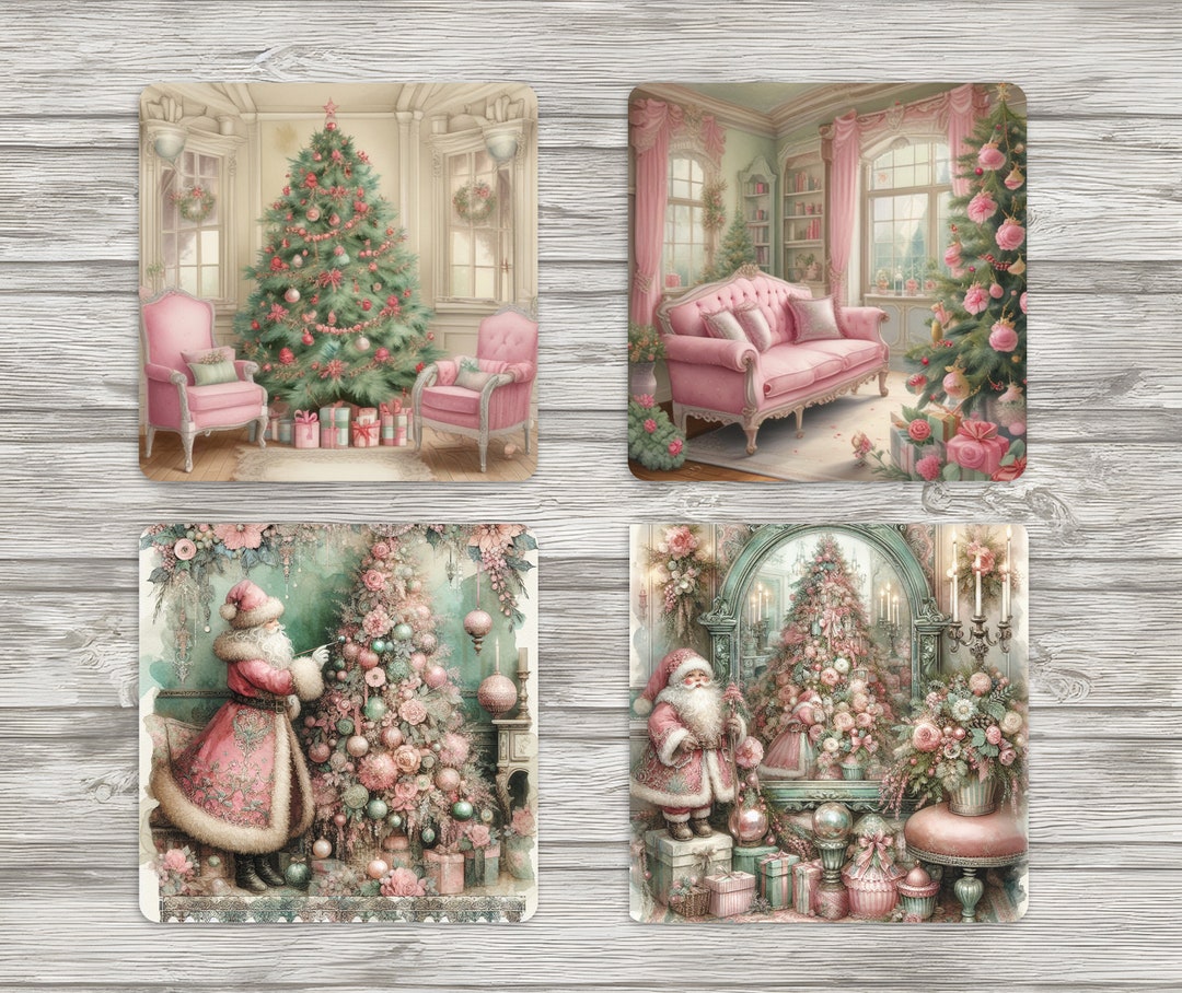 Vintage Pink Christmas 4x4" Coaster Template, Sublimation Designs ...