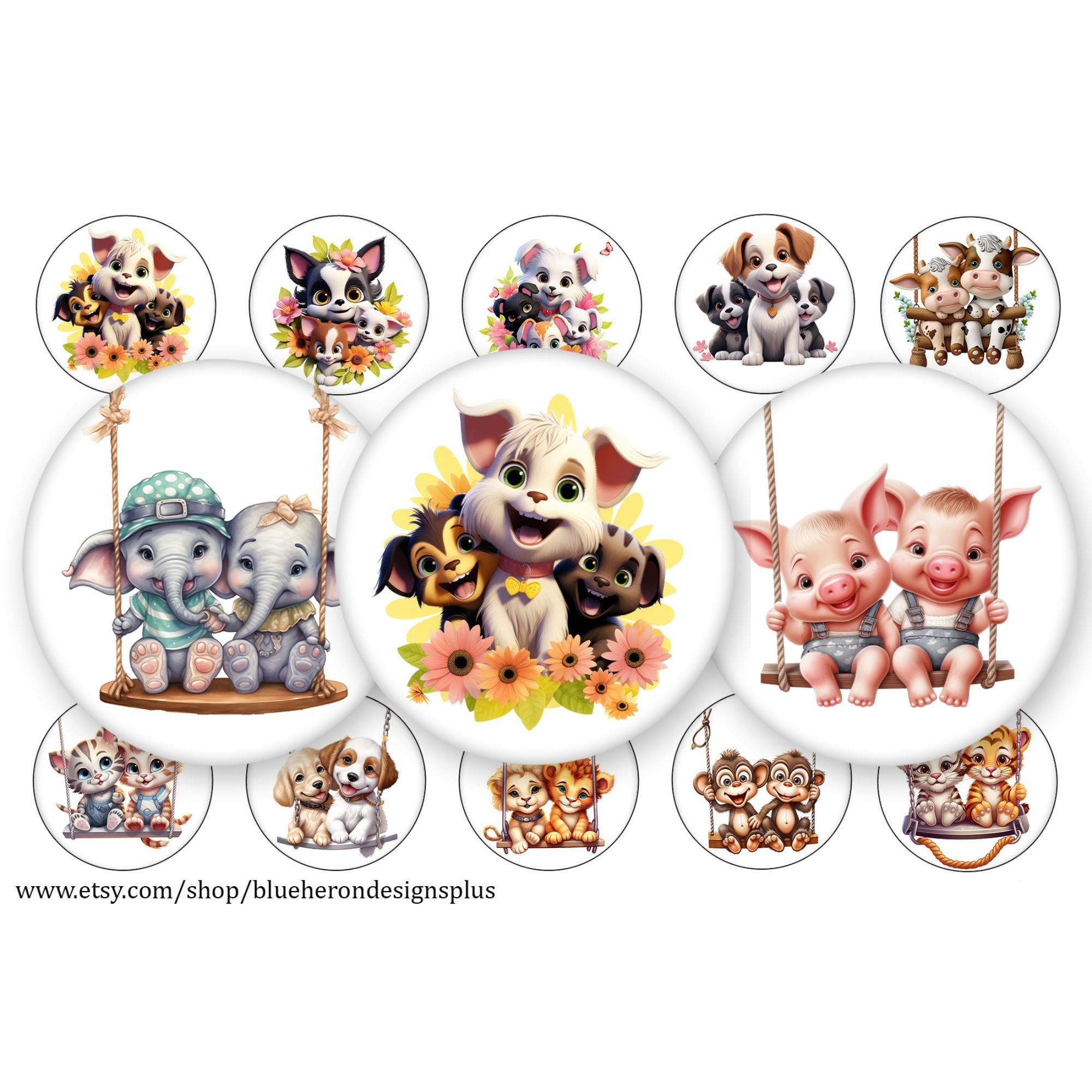 Little Cute Animals-swinging Animals-1 Inch Bottle Cap-buy 3 Get 1 Free ...