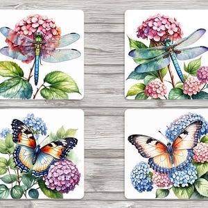 Dragonfly and Butterfly Sublimation -4x4 Inch Square Coasters-Digital- JPG Files-8.5x11 Sheet with 4 Images-Junk Journal-Scrapbooking-Cards