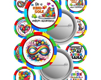 Autism Awareness -Autistic 2.25-Button Pin -Buy 3 get 1 Free-Direction Below-8.5x11 Sheet Digital- JPEG-Cut Line 2.63-Image area 2.063