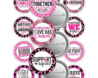 Breast Cancer Awareness Button Pin Template: 2.25" Round, 24 PNG Images (Digital Download)
