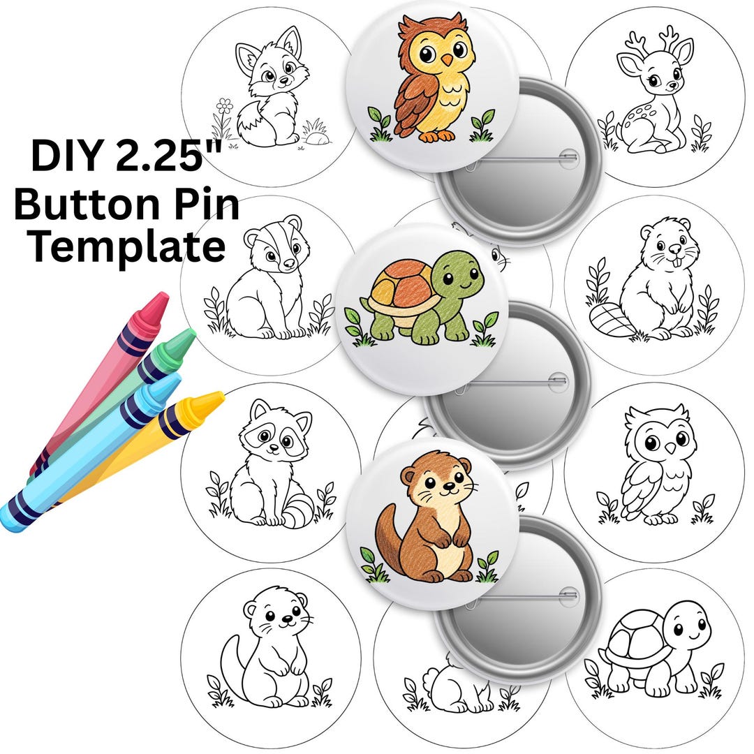 Children's DIY Coloring Button Pin Template-wildlife Fun-2.25
