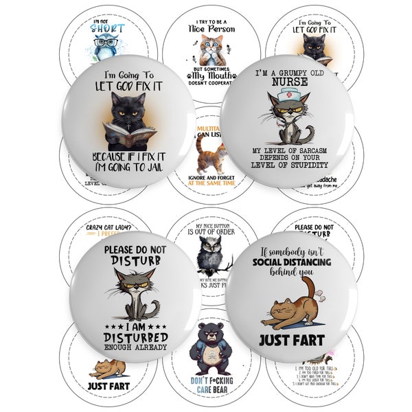 Animal Jokes -2.25-Button Pin -Buy 3 get 1 Free-Direction Below-8.5x11 sheet.24 Images Digital Download - PNG Cut Line 2.63-Image area 2.063