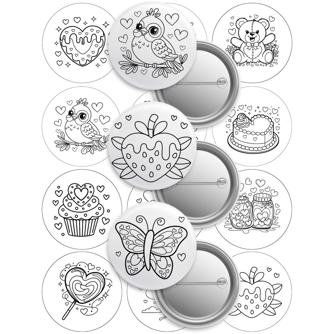 Children's DIY Coloring Button Pin Template-2.25" Button Pins- Plus ...