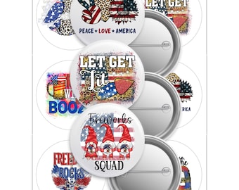 Patriotic 4th of July 2.5" Button Pin Template – 18 Images (Digital Download)