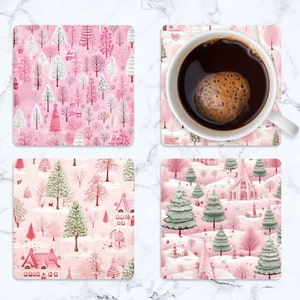 Roze winterroze kerst-4 x 4 inch vierkante onderzetters-digitale download-jpeg- en png-bestanden inbegrepen-onderzetters-junk Journal-scrapbooking-kaarten