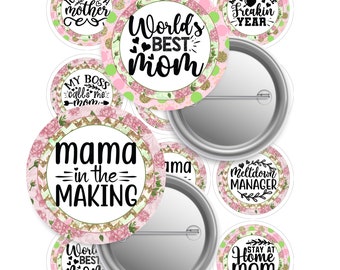 Mother's Day-Tough As A Mother - 2.25-Button Pin -Buy 3 get 1 Free-Direction Below-8.5x11 sheet-12 Images -Digital Download - PNG-JPEG