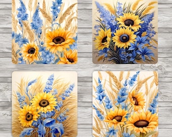 Immagini per sublimazione di sottobicchieri con girasoli e fiori di lavanda / Disegni quadrati 4x4 (Download digitale)