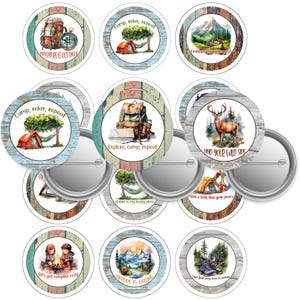 Camping, Wandern, Natur 2.25-Button Anstecker | Beim Kauf von 3 erhalten Sie je 1 Freileitungs-Unten-8,5x11 Bogen | Digitaler Download - PNG Schnittlinie 2.63-Bild 2.063