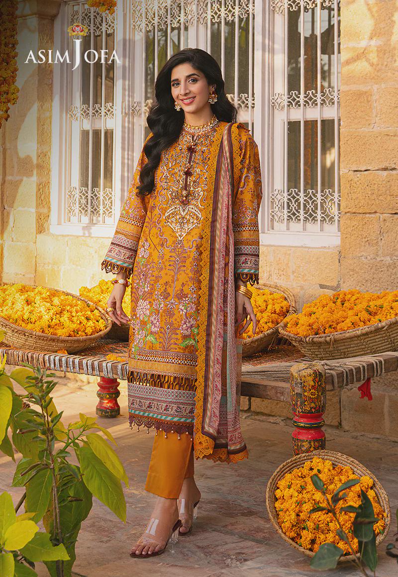 Diseñador pakistaní Asim Jofa, original, sin coser, bordado, 3 piezas, camisa, gasa, dupatta, pantalones de batista, vestido indio para mujer, regalo