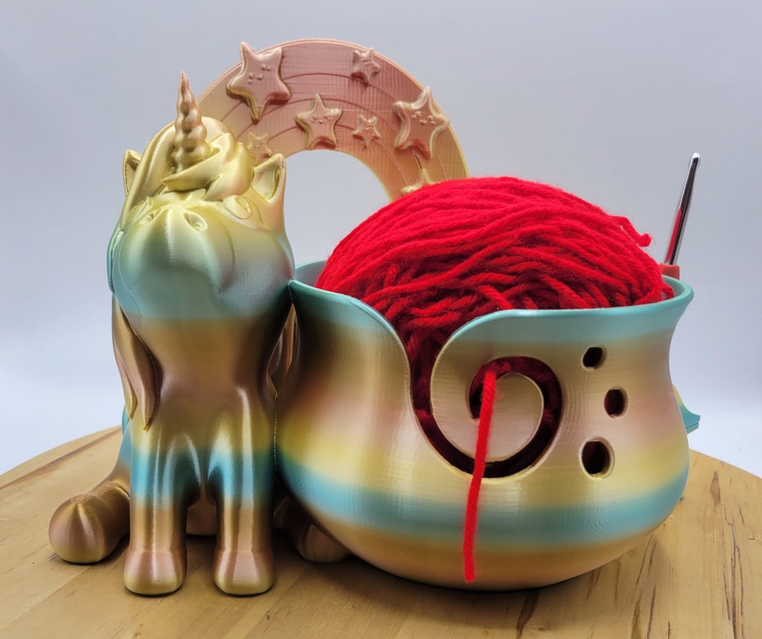Unicorn and Rainbow Yarn Bowl With Treasure Chest Yarn Storage