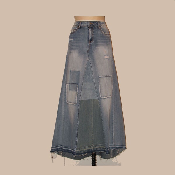 Upcycled Long Denim skirt