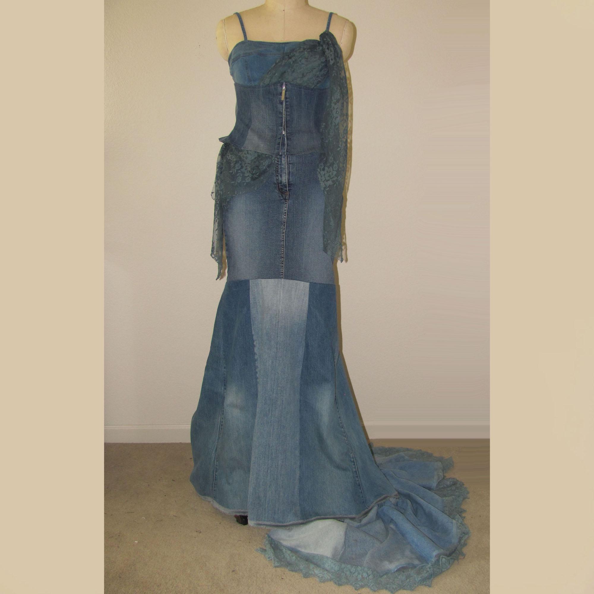 denim and lace wedding dresses Upcycled Denim Wedding Dress