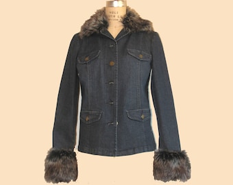 Upcycled Denim Faux Fur Trimmed Jacket